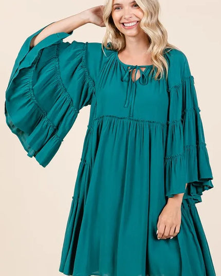 Mittoshop Frill Tie Neck Bell Sleeve Dress