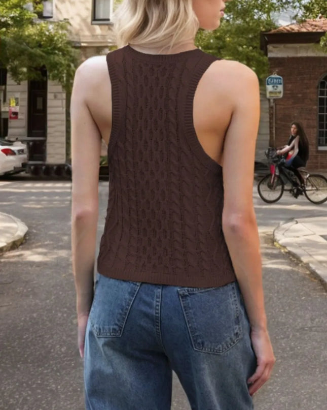 Cable-Knit V-Neck Knit Tank