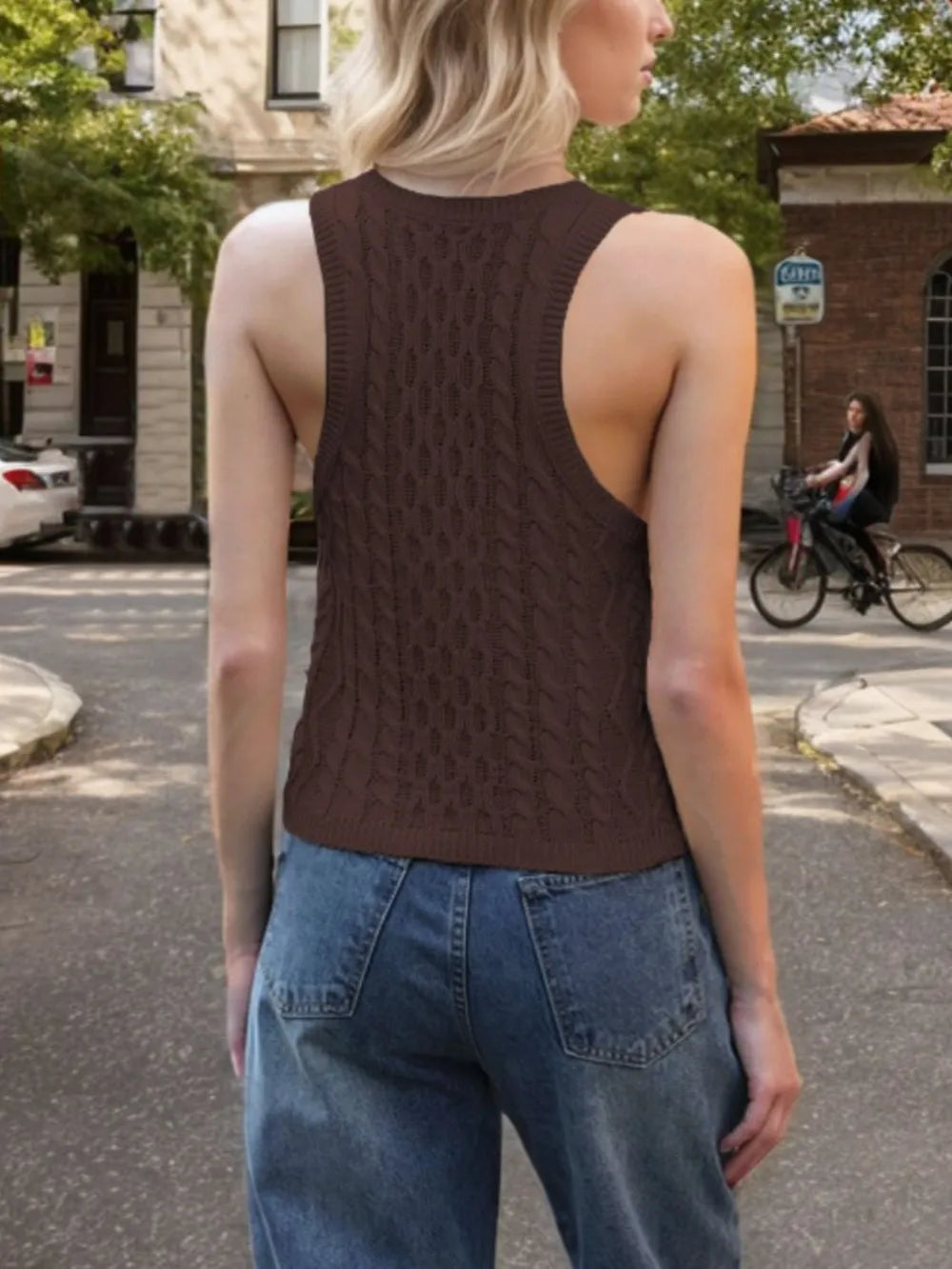 Cable-Knit V-Neck Knit Tank