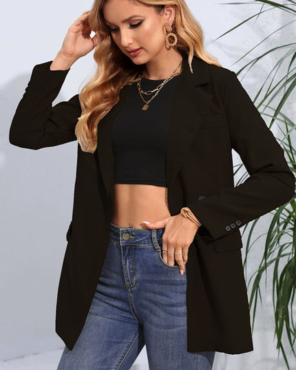 Lapel Neck Long Sleeve Blazer with Pockets