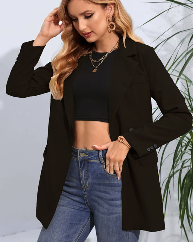 Lapel Neck Long Sleeve Blazer with Pockets