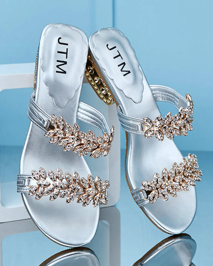 Crystal Embellished Low Heel Sandals 