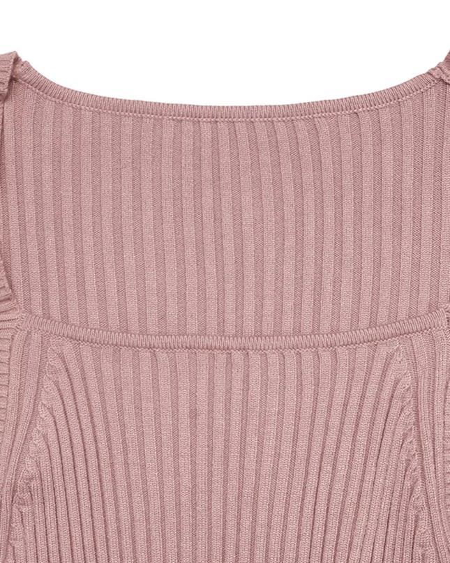 Ribbed Knit Square Neck Bodycon Sweater Dress