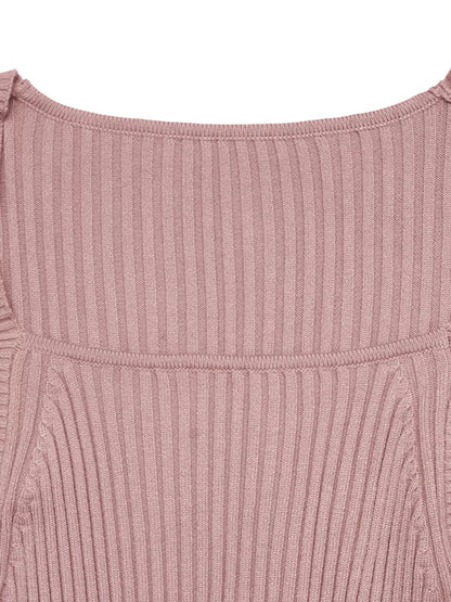 Ribbed Knit Square Neck Bodycon Sweater Dress
