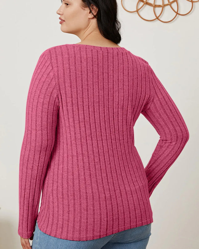 Basic Bae Full Size Ribbed V-Neck Long Sleeve T-Shirt