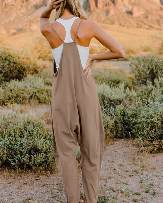 Double Take Full Size V-Neck Sleeveless Jumpsuit with Pockets