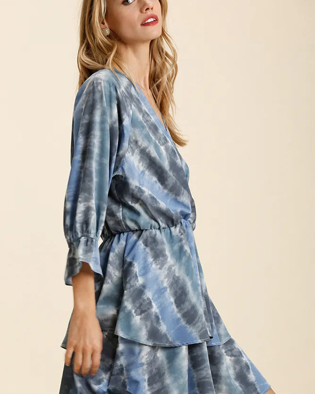 Umgee Tie Dye Ruffled Layered Dress with Elastic Waistband