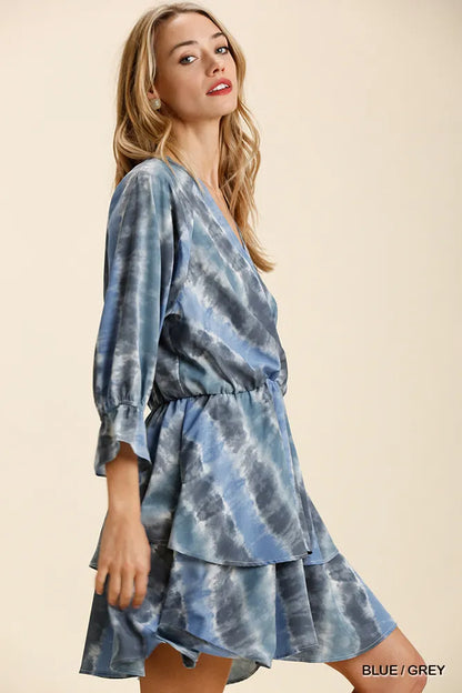 Umgee Tie Dye Ruffled Layered Dress with Elastic Waistband