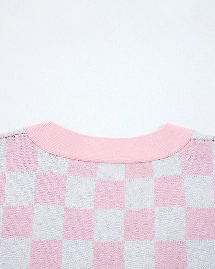 Christmas Tree Pattern Checkered Button V Neck Cardigan