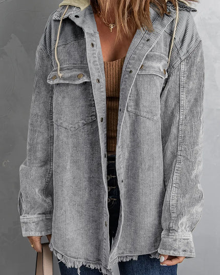 Snap Front Hooded Corduroy Shacket