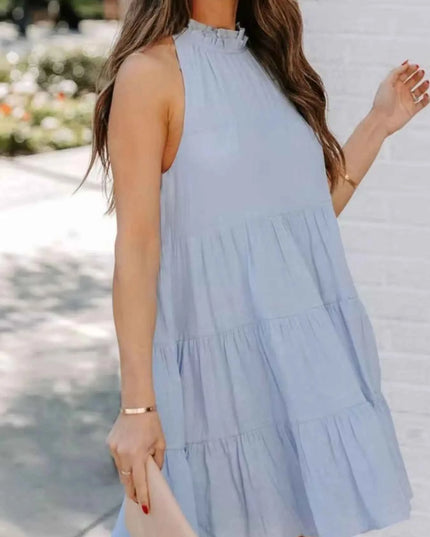 Tiered Sleeveless Tie Back Mini Dress