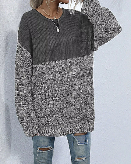 Color Block Long Sleeve Oversized Sweater