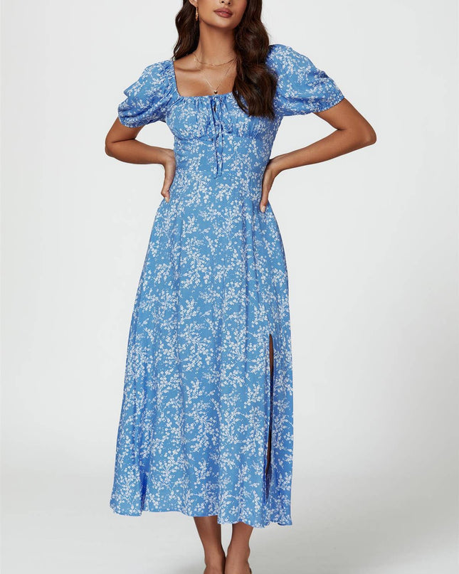 Floral Print Maxi Dress in Blue