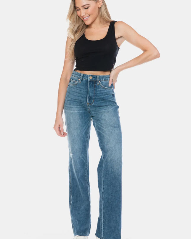 Judy Blue Full Size Tummy Control Cut Raw Hem Straight Jeans