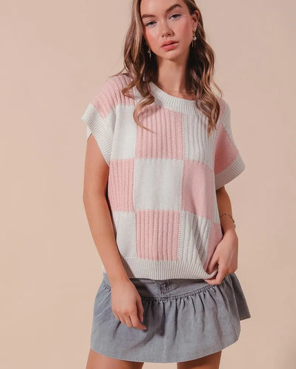 SO ME Check Plaid Casual Sweater Top