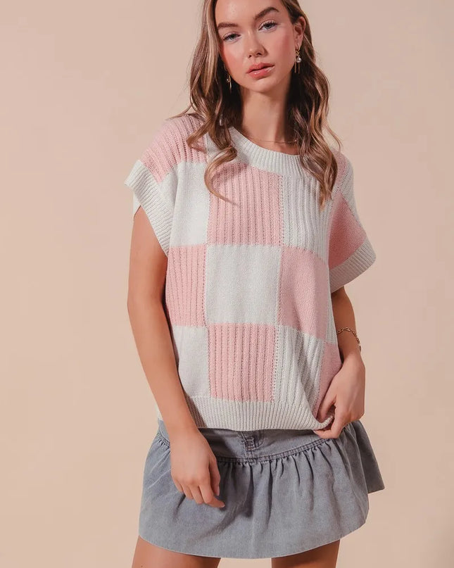 SO ME Check Plaid Casual Sweater Top