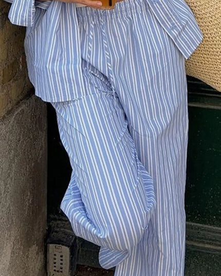 Striped Button Up Shirt and Pants Set