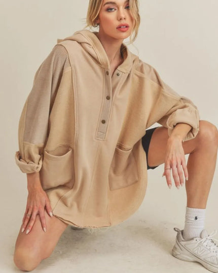 Aemi + Co Slit Half Snap Oversize Hoodie OAT