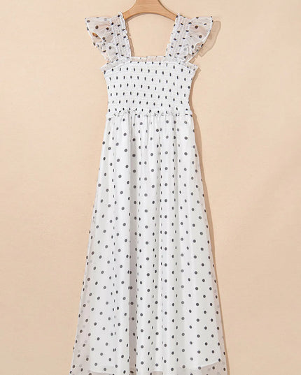 Polka Dot Ruffle Sleeve Smocked Midi Dress