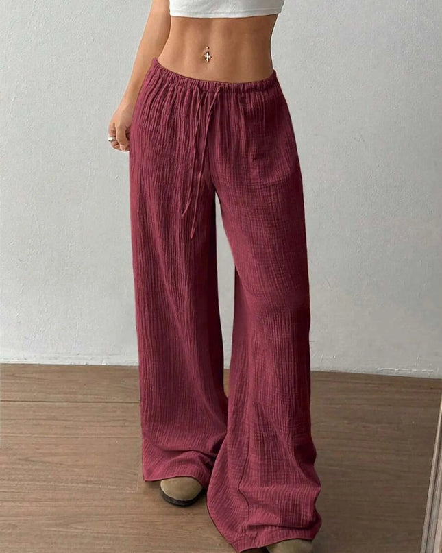 Wide Leg Drawstring Casual Pants