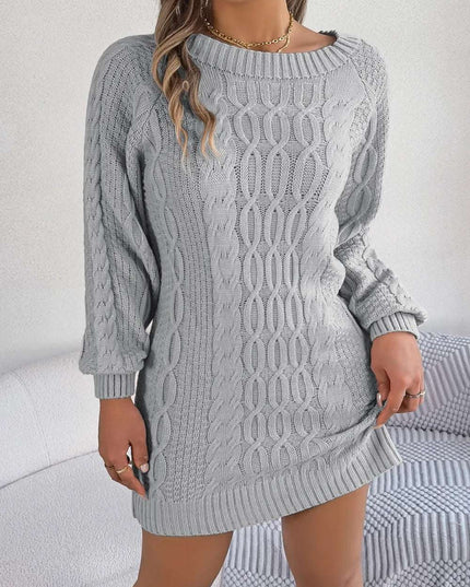 Cable-Knit Round Neck Sweater Dress