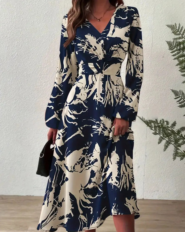 Long Sleeve Printed Midi Dress