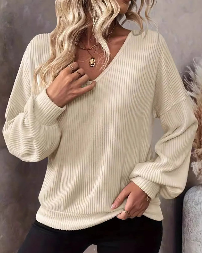 Ribbed Knit Back Bow Tie Blouse