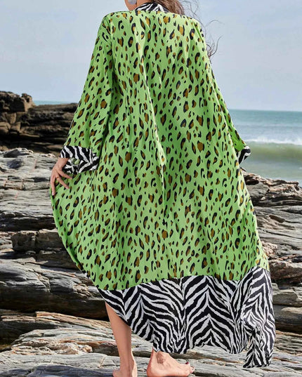 Tropical Leopard Print Kimono Beach Cover-Up