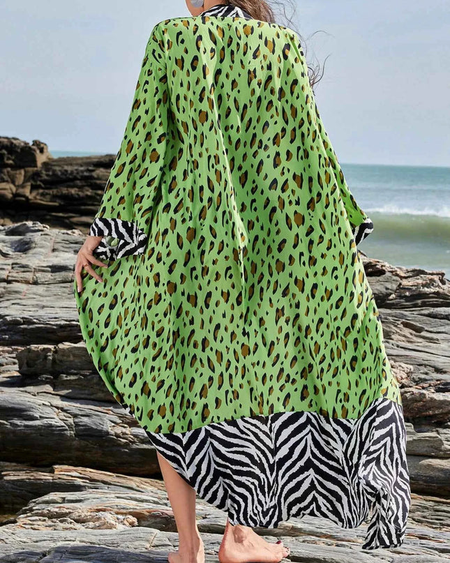 Tropical Leopard Print Kimono Beach Cover-Up