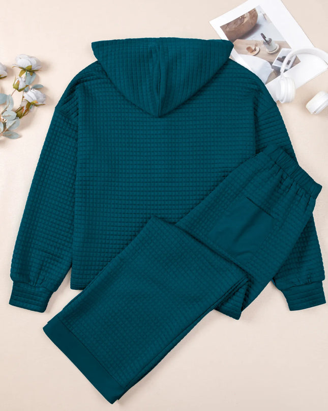 Waffled Textured Raw Edge Patchwork Top and Pants 2pcs Set