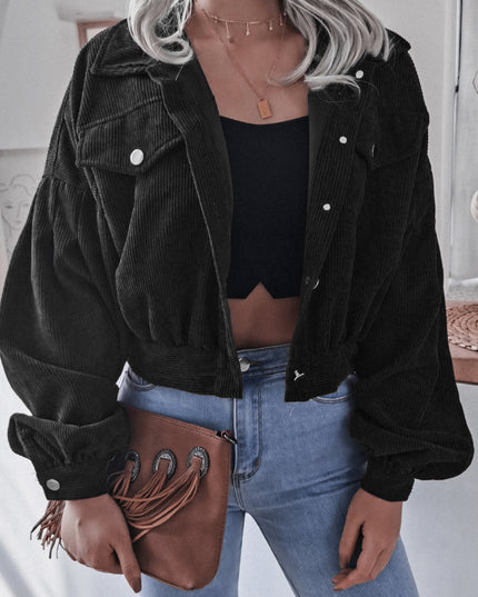 Lantern Sleeve Cropped Corduroy Jacket