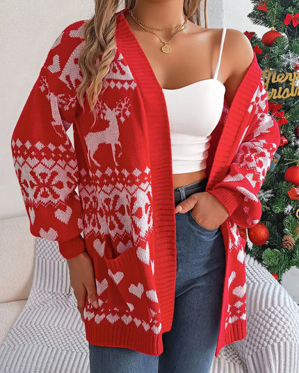 Pocketed Open Front Long Sleeve Cardigan