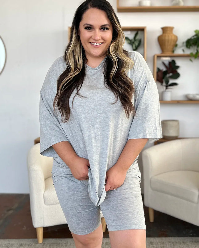 Basic Bae Bamboo Full Size Round Neck Drop Shoulder T-Shirt and Shorts Set