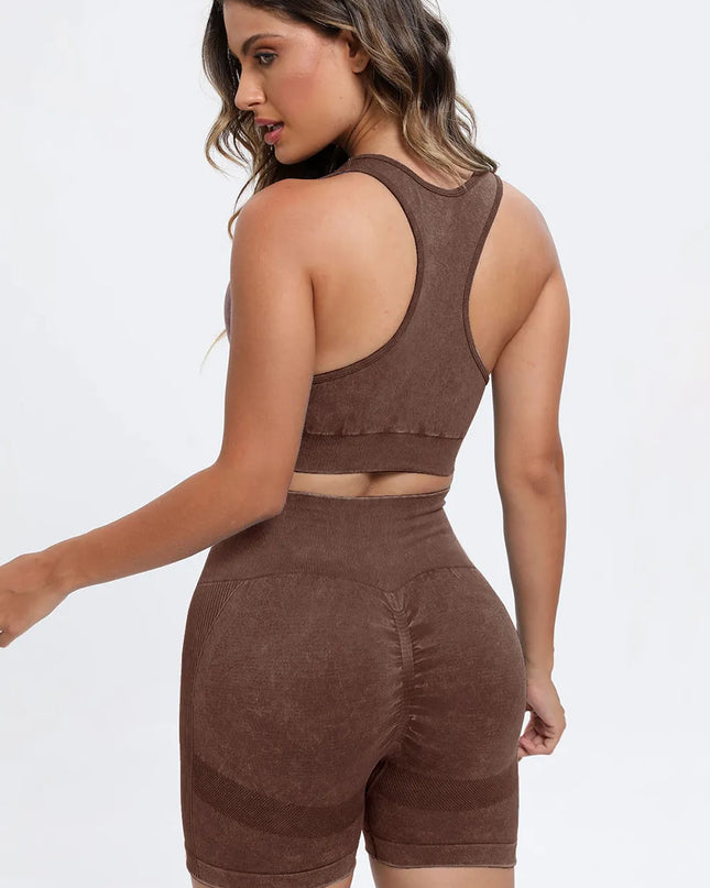 3 Piece Washed Square Neck Wide Strap Active Set 