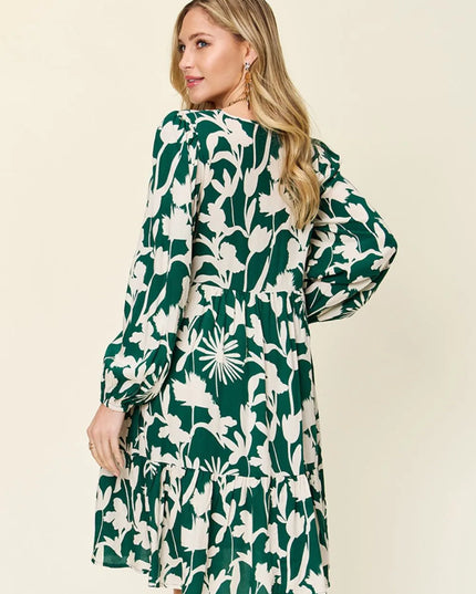 Double Take Full Size Printed Ruffle Hem Dress with Pocket