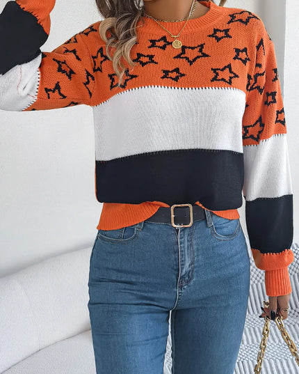 Star Contrast Round Neck Sweater