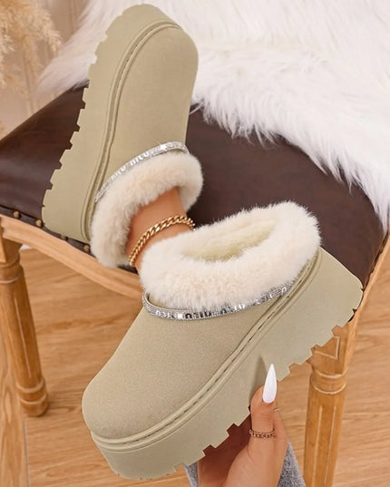 Round Toe Platform Boots Ivory