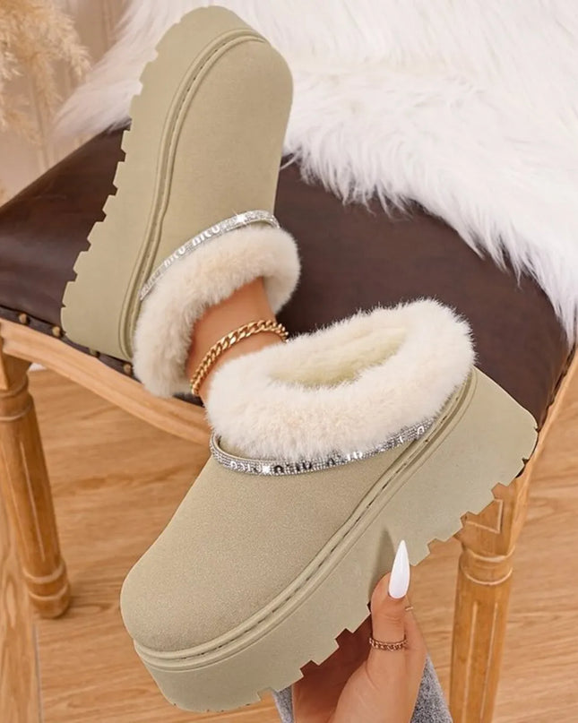 Round Toe Platform Boots Ivory