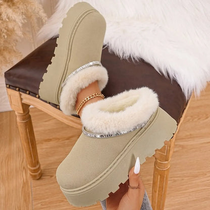 Round Toe Platform Boots Ivory