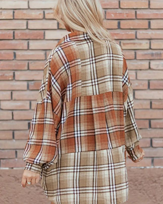 Plaid Snap Down Dropped Shoulder Shacket