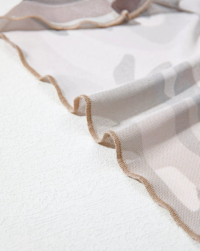 Camouflage Print Mesh Long Sleeve Top