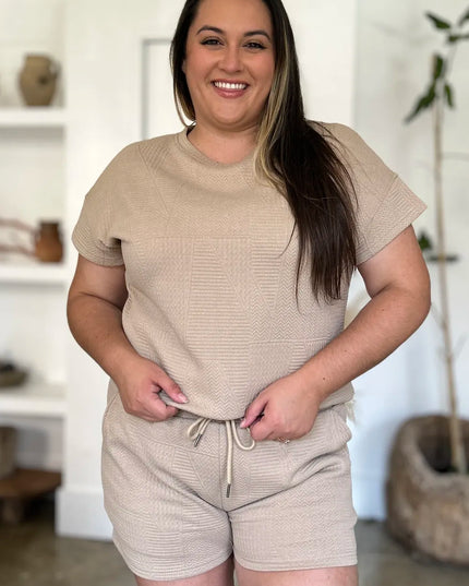 Double Take Full Size Texture Short Sleeve Top and Shorts Set