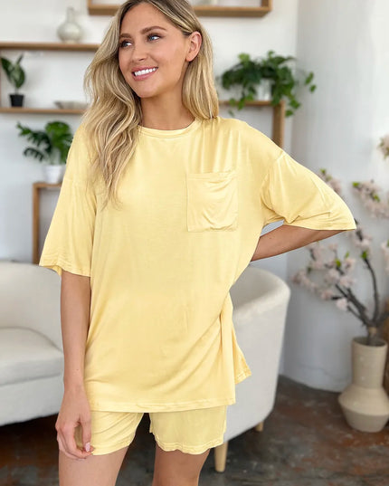 Basic Bae Bamboo Full Size Round Neck Drop Shoulder T-Shirt and Shorts Set