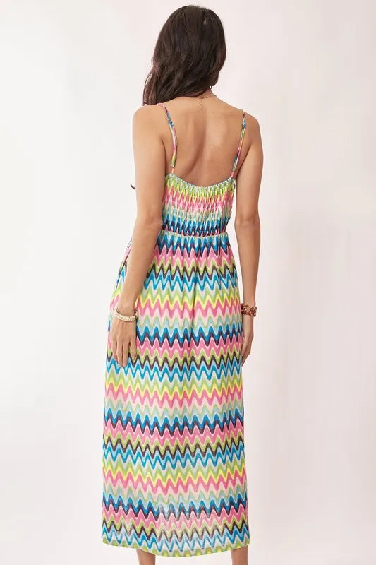 Davi & Dani Multi Color Crochet Lace Midi Dress