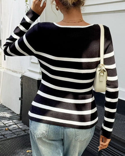 Striped Button-Up Knit Cardigan