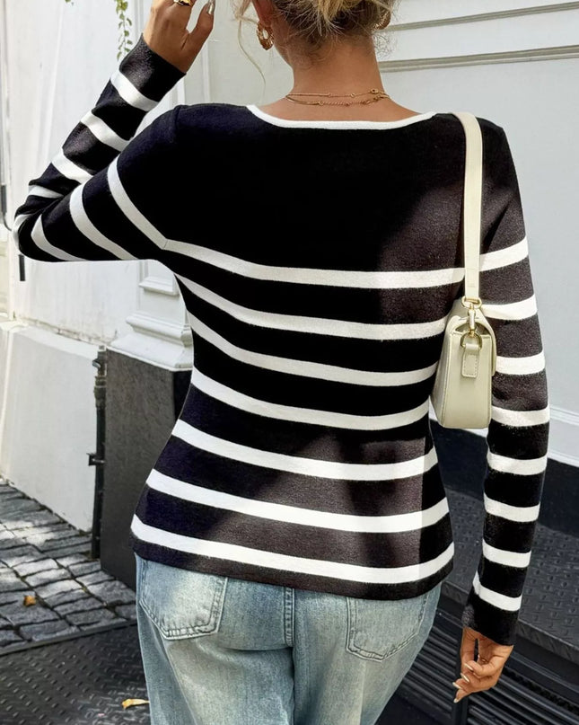 Striped Button-Up Knit Cardigan