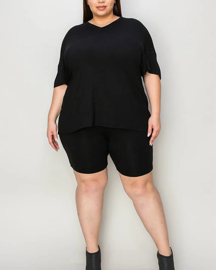 Basic Bae Bamboo Full Size V-Neck Drop Shoulder T-Shirt and Shorts Set