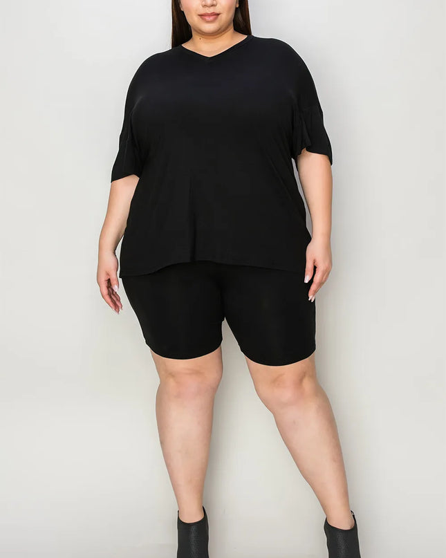 Basic Bae Bamboo Full Size V-Neck Drop Shoulder T-Shirt and Shorts Set