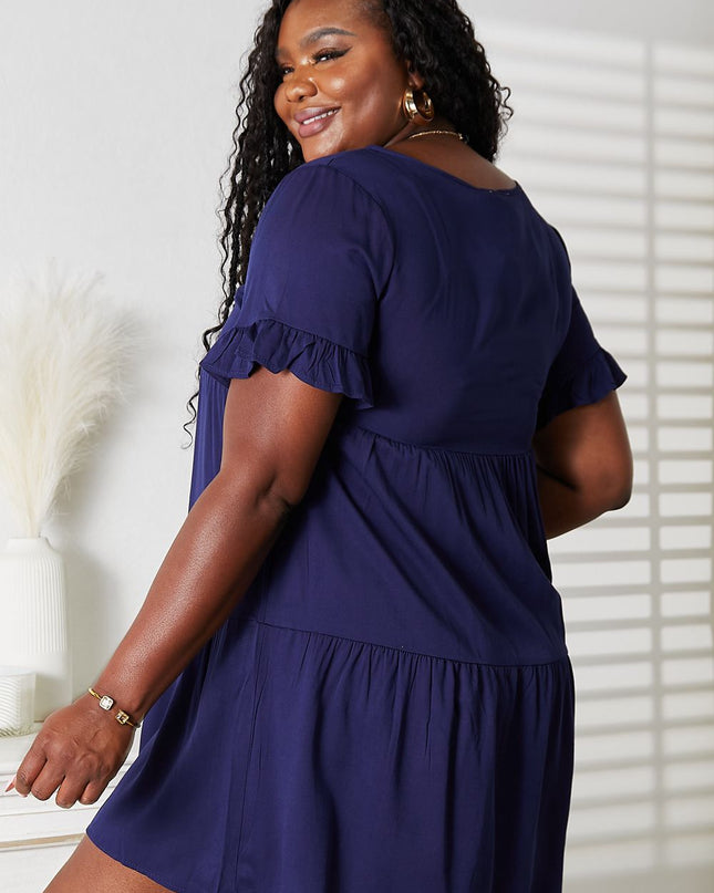 Mandy V-Neck Flounce Sleeve Tiered Dress