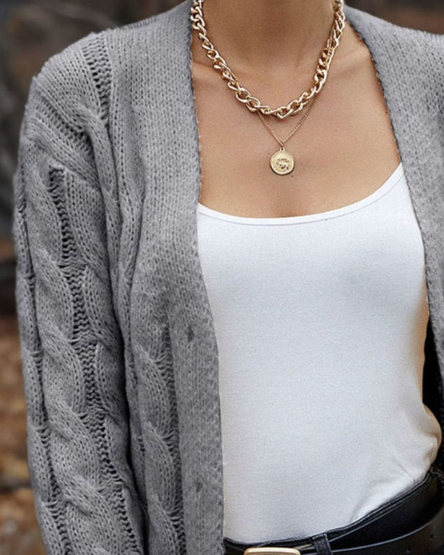 Cable-Knit Button Down Cardigan